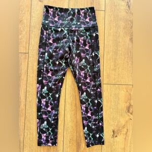 ZYIA Black Leggings with Purple & Teal Floral Print